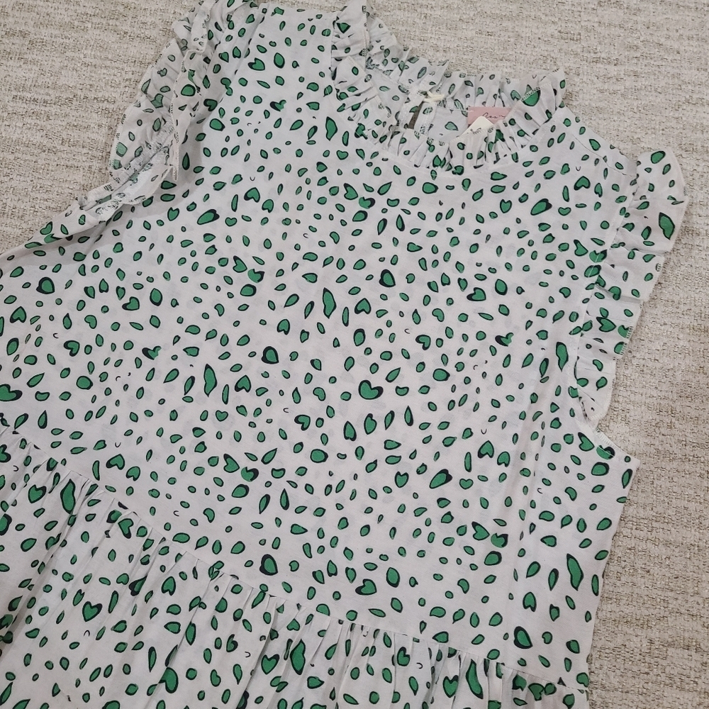 NEW Ces Femme Green White Spotted Babydoll Summer Dress Small Ruffle Hem - Picture 2 of 8